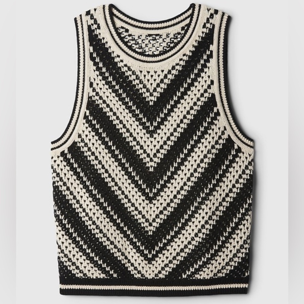GAP Women's Chevron Black/Ivory Crochet Sleeveless Knit Tank Vest XSmall